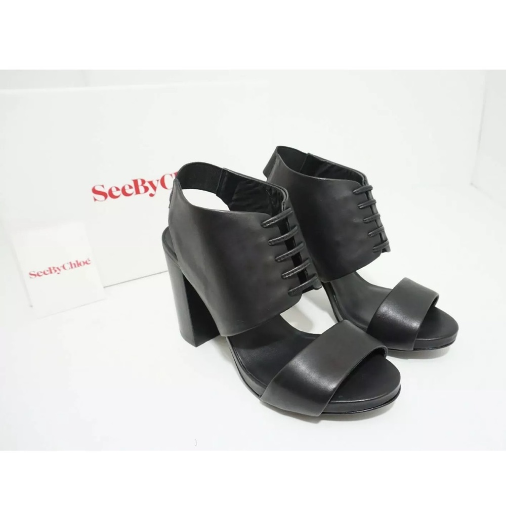 🆕See by Chloe Black Leather Platform Heel Sandals